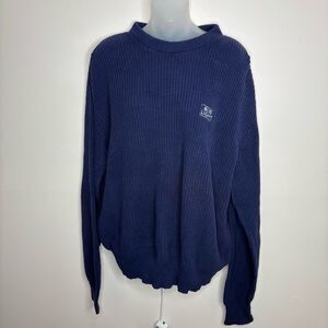 Vintage 90s Bud Light Logo front knit navy blue pullover sweater size XL y2k